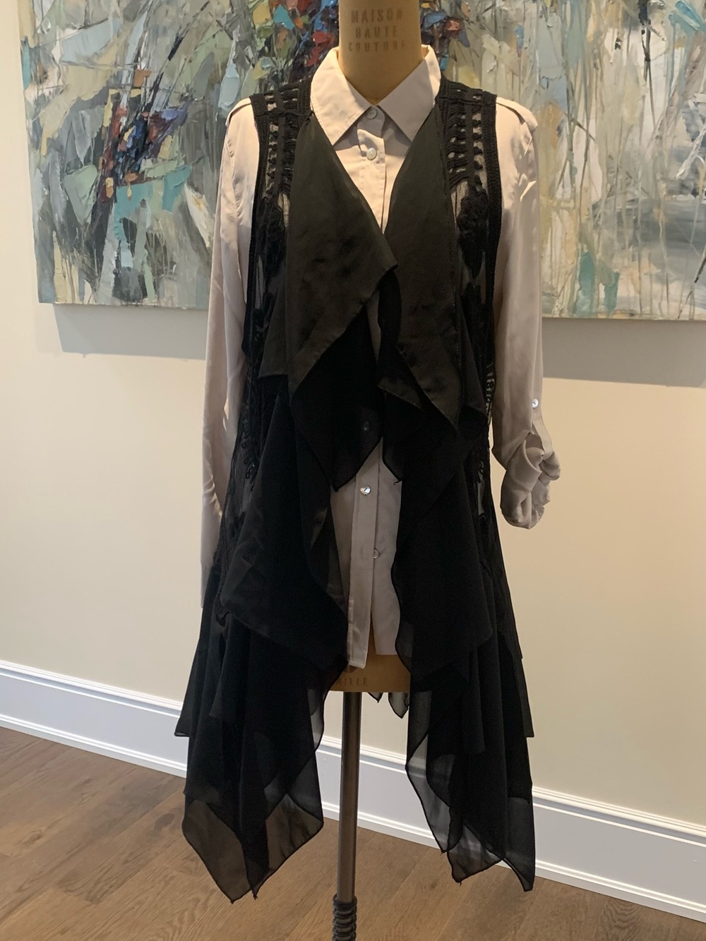 Black Sleeveless Draped Vest - Women